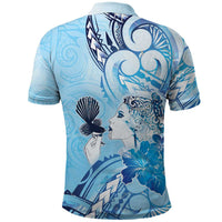 Aotearoa Maori Wahine Polo Shirt Fantail Bird Blue Gold Marble