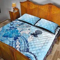 Aotearoa Maori Wahine Quilt Bed Set Fantail Bird Blue Gold Marble LT05 - Polynesian Pride