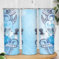Aotearoa Maori Wahine Skinny Tumbler Fantail Bird Blue Gold Marble