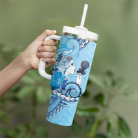 Aotearoa Maori Wahine Tumbler With Handle Fantail Bird Blue Gold Marble LT05 - Polynesian Pride