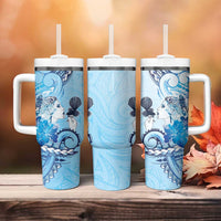 Aotearoa Maori Wahine Tumbler With Handle Fantail Bird Blue Gold Marble LT05 - Polynesian Pride