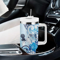 Aotearoa Maori Wahine Tumbler With Handle Fantail Bird Blue Gold Marble LT05 - Polynesian Pride