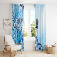 Aotearoa Maori Wahine Window Curtain Fantail Bird Blue Gold Marble LT05 - Polynesian Pride