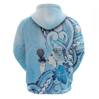 Aotearoa Maori Wahine Zip Hoodie Fantail Bird Blue Gold Marble LT05 - Polynesian Pride