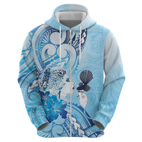 Aotearoa Maori Wahine Zip Hoodie Fantail Bird Blue Gold Marble LT05 - Polynesian Pride