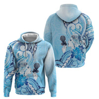 Aotearoa Maori Wahine Zip Hoodie Fantail Bird Blue Gold Marble LT05 - Polynesian Pride