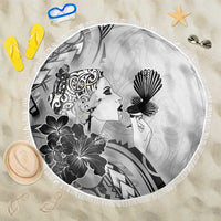 Aotearoa Maori Wahine Beach Blanket Fantail Bird Black Gold Marble LT05 One Size 150cm Black - Polynesian Pride