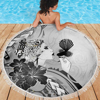 Aotearoa Maori Wahine Beach Blanket Fantail Bird Black Gold Marble LT05 - Polynesian Pride