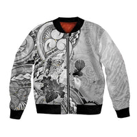Aotearoa Maori Wahine Bomber Jacket Fantail Bird Black Gold Marble
