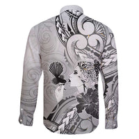 Aotearoa Maori Wahine Family Matching Long Sleeve Bodycon Dress and Hawaiian Shirt Fantail Bird Black Gold Marble