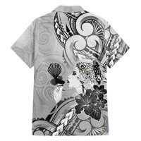 Aotearoa Maori Wahine Family Matching Off Shoulder Short Dress and Hawaiian Shirt Fantail Bird Black Gold Marble