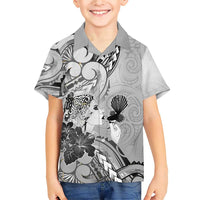 Aotearoa Maori Wahine Family Matching Short Sleeve Bodycon Dress and Hawaiian Shirt Fantail Bird Black Gold Marble