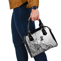 Aotearoa Maori Wahine Shoulder Handbag Fantail Bird Black Gold Marble