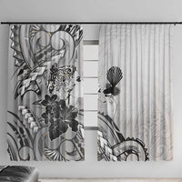 Aotearoa Maori Wahine Window Curtain Fantail Bird Black Gold Marble LT05 With Hooks Black - Polynesian Pride
