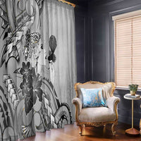 Aotearoa Maori Wahine Window Curtain Fantail Bird Black Gold Marble LT05 - Polynesian Pride