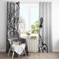 Aotearoa Maori Wahine Window Curtain Fantail Bird Black Gold Marble LT05 - Polynesian Pride