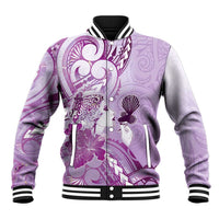 Aotearoa Maori Wahine Baseball Jacket Fantail Bird Purple Gold Marble