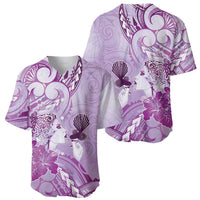 Aotearoa Maori Wahine Baseball Jersey Fantail Bird Purple Gold Marble