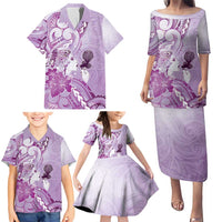 Aotearoa Maori Wahine Family Matching Puletasi and Hawaiian Shirt Fantail Bird Purple Gold Marble