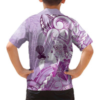 Aotearoa Maori Wahine Family Matching Short Sleeve Bodycon Dress and Hawaiian Shirt Fantail Bird Purple Gold Marble