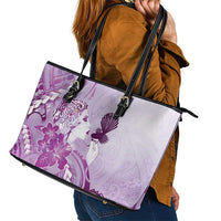 Aotearoa Maori Wahine Leather Tote Bag Fantail Bird Purple Gold Marble