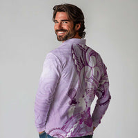 Aotearoa Maori Wahine Long Sleeve Polo Shirt Fantail Bird Purple Gold Marble