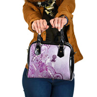 Aotearoa Maori Wahine Shoulder Handbag Fantail Bird Purple Gold Marble