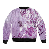 Aotearoa Maori Wahine Sleeve Zip Bomber Jacket Fantail Bird Purple Gold Marble