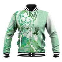Aotearoa Maori Wahine Baseball Jacket Fantail Bird Green Gold Marble LT05 Unisex Green - Polynesian Pride
