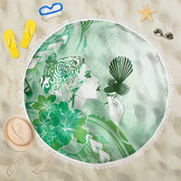 Aotearoa Maori Wahine Beach Blanket Fantail Bird Green Gold Marble LT05 One Size 150cm Green - Polynesian Pride