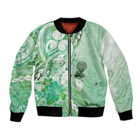 Aotearoa Maori Wahine Bomber Jacket Fantail Bird Green Gold Marble