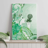 Aotearoa Maori Wahine Canvas Wall Art Fantail Bird Green Gold Marble LT05 - Polynesian Pride