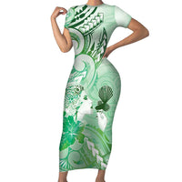 Aotearoa Maori Wahine Family Matching Short Sleeve Bodycon Dress and Hawaiian Shirt Fantail Bird Green Gold Marble