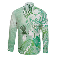 Aotearoa Maori Wahine Family Matching Summer Maxi Dress and Hawaiian Shirt Fantail Bird Green Gold Marble