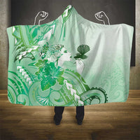 Aotearoa Maori Wahine Hooded Blanket Fantail Bird Green Gold Marble LT05 - Polynesian Pride