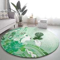 Aotearoa Maori Wahine Round Carpet Fantail Bird Green Gold Marble
