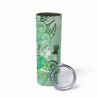 Aotearoa Maori Wahine Skinny Tumbler Fantail Bird Green Gold Marble