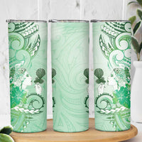 Aotearoa Maori Wahine Skinny Tumbler Fantail Bird Green Gold Marble