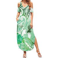 Aotearoa Maori Wahine Summer Maxi Dress Fantail Bird Green Gold Marble LT05 Women Green - Polynesian Pride