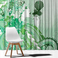 Aotearoa Maori Wahine Window Curtain Fantail Bird Green Gold Marble LT05 - Polynesian Pride