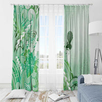 Aotearoa Maori Wahine Window Curtain Fantail Bird Green Gold Marble LT05 - Polynesian Pride