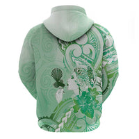 Aotearoa Maori Wahine Zip Hoodie Fantail Bird Green Gold Marble