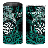 Personalised New Zealand Darts 4 in 1 Can Cooler Tumbler Maori Koru Dartboard Turquoise Flame