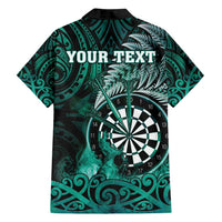 Personalised New Zealand Darts Family Matching Puletasi and Hawaiian Shirt Maori Koru Dartboard Turquoise Flame