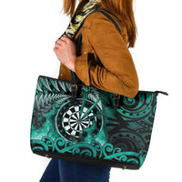 New Zealand Darts Leather Tote Bag Maori Koru Dartboard Turquoise Flame