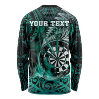Personalised New Zealand Darts Long Sleeve Shirt Maori Koru Dartboard Turquoise Flame LT05 - Polynesian Pride