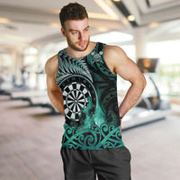 Personalised New Zealand Darts Men Tank Top Maori Koru Dartboard Turquoise Flame LT05 Turquoise - Polynesian Pride
