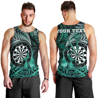 Personalised New Zealand Darts Men Tank Top Maori Koru Dartboard Turquoise Flame LT05 - Polynesian Pride