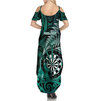 Personalised New Zealand Darts Summer Maxi Dress Maori Koru Dartboard Turquoise Flame