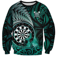 Personalised New Zealand Darts Sweatshirt Maori Koru Dartboard Turquoise Flame LT05 Unisex Turquoise - Polynesian Pride